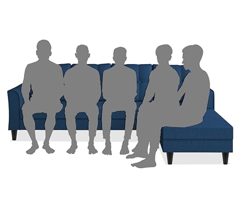 Image of Adorn India Maddox Tufted L Shape 6 Seater Sofa Set RHS (Blue) (3 Year Warranty)
