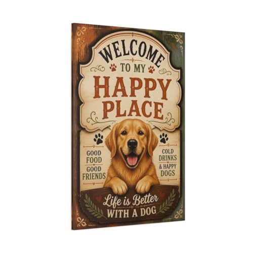 Tableau Golden Retriever de bienvenue pour salon de 80x120 cm