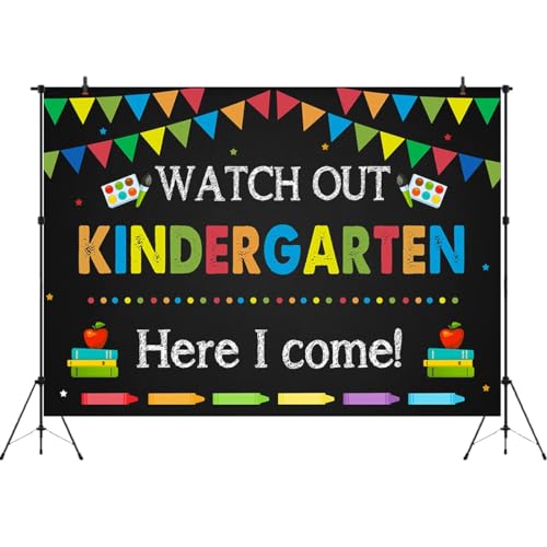 Aperturee Kindergarten Graduation Back to School Backdrop 7x5ft Watch Out Here I Come First Day of School Preschool Kids Classroom Party Decoration Supplies Banner Photo Booth Studio Prop — view 5