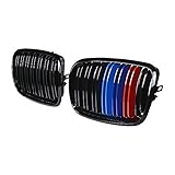 Compatible with 2007-2013 BMW X5 X6 E70 E71 Glossy Black M-Color Bumper Front Grille Grill Kidney Dual Slats