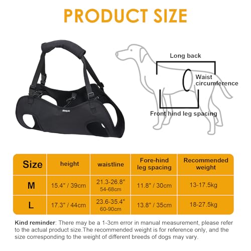 Hundeliftgeschirr, Haustierunterstützung Hund Lift Support für Hunde, Rehabilitation Geschirr Mobilität Sling für Alt, Gelenkverletzungen, Arthritis, Stabilitätsverlust Hunde, Schwarz (M)