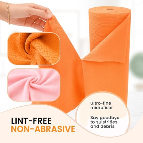 Image of Microfiber Cleaning Cloth 3Roll 60 Sheet 12000+Times Washable Ultra Absorbent Lint-Free Tearable&Reusable KitchenTowel for Car Polishing Washing&Detailing MultipurposeUse Tear-Away(Orange)