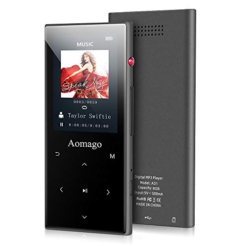 MP3 Player - Aomago Music Player with Bluetooth 4.1 Built in Speaker, Digital Audio Player with FM Radio Pedometer 2.4
