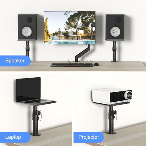 suptek Clamp-on Speaker Stand Desk Mount Set, 9.6 x 8.8 inch Trays, Height Adjustment and Tilt, Universal Audio Holders for Computer and Bookshelf Speakers, Elevated Sound, 2 Pack, Black, SDM001B - Image 5