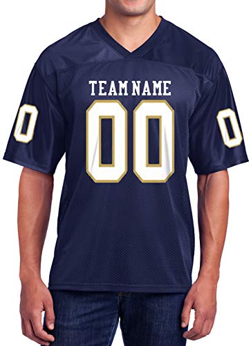 Custom Football Replica Team Jersey (Medium, Navy - White, Vegas Gold Font)