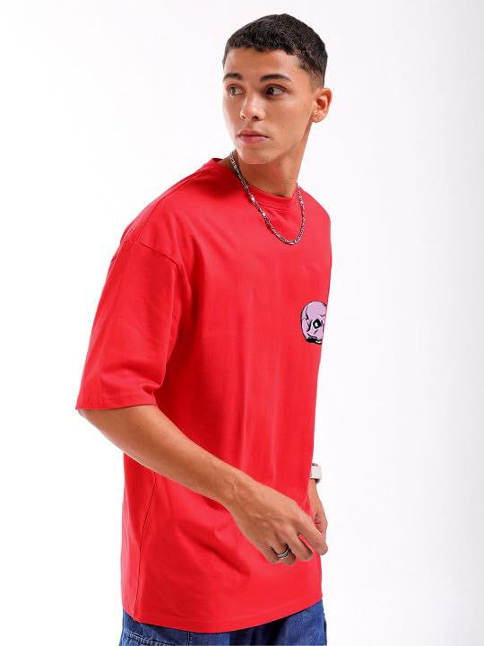 Image of Men's Printed Round Neck Oversized Longline Drop Shoulder T-Shirt | Loose Fit Drop Shoulder | Soft Breathable Summer T-Shirt Trendy Everyday Wear | Back Printed T-Shirt