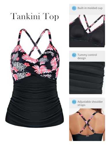 Image of RELELCIGA Women's Tankini Top V Neck Ruched Tummy Control Bathing Suit Top