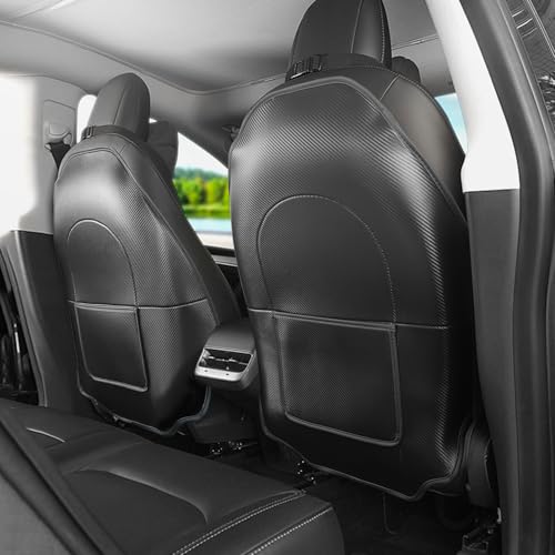 Treesiche - Funda Protectora de Cuero Impermeable para el Respaldo del Asiento del automóvil para Tesla Model Y/3/S/X con 1 Bolsillo de Almacenamiento, Color Carbono