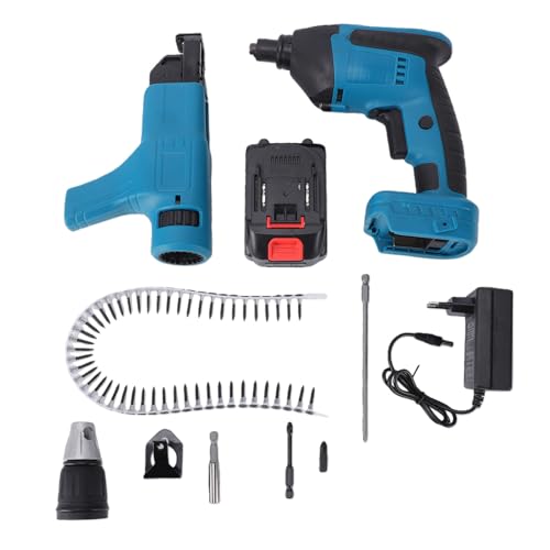 ViaGasaFamido Destornillador Eléctrico Inalámbrico Pistola Atornilladora para Paneles de Yeso Batería de 4000 MAh Torque de 45 Nm 0-4200 RPM con 300 Tornillos Caja de Herramientas de