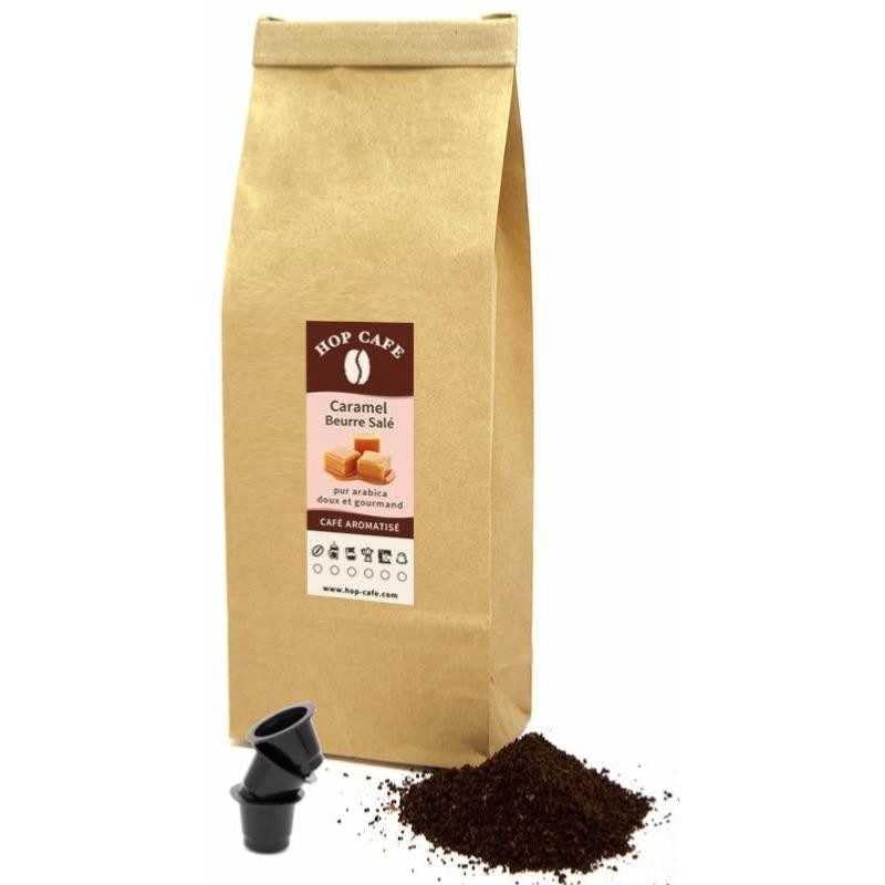 HOP CAFE - Café moulu - Arôme Caramel Beurre Salé - 250g, pour Capsule vide à remplir