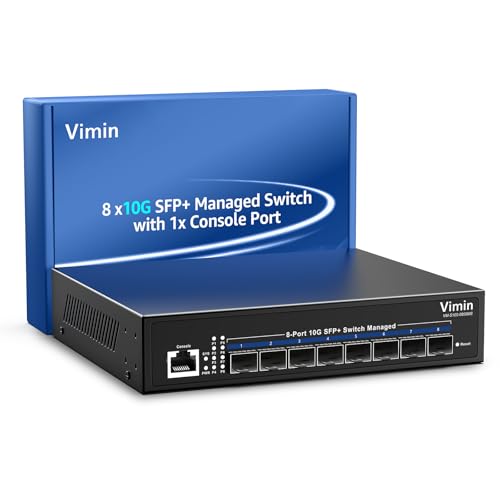 8 Port 10G SFP Managed Switch, VIMIN 10G SFP Network Managed Switch+Fiber Ports,Web/CLI L3 Smart Managed Rackmount 10Gbps Switch, Link Aggregation, VLAN, QoS, ACL, 160Gbps Bandwidth, Fanless
