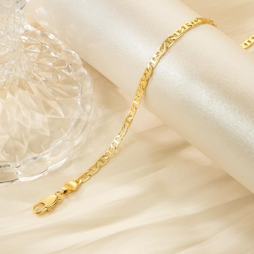 Ankle Bracelets 14K Gold Anklets for Women Waterproof 3.4mm Mariner Chain Anklets for Women Women’s Ankle Bracelet Anchor Chain 9’’ 10’’ 11’’4