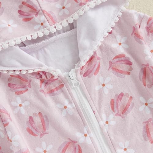 Image of Toddler Girl Swim Cover Up Long Sleeve Floral Zipper Hooded Swimsuit Little Kids Towel Beach Dress Bathing Suit