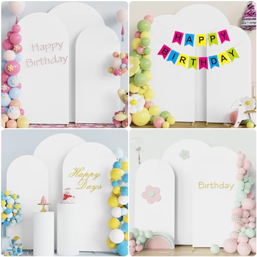Image of Wokceer Wedding Arch Cover (7.2FT, 6.6FT, 6FT) Set of 3 Spandex Fitted Wedding Arch Stand Covers for Round Top Chiara Arch Backdrop Stands Cover for Birthday Party Ceremony Banquet Decor White