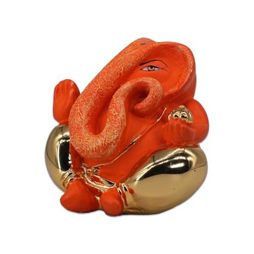 Image of Gold Plated Kripalu Ganesha |Ganpati Idol for Car Dashboard, Office Desk & Home Temple| Prosperity & Protection| Height 2.5 Inch