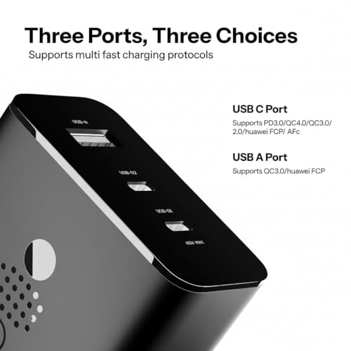 Image of 65W Gan Trio Charger Adapter | 3 Port USB Type C to A Fast Wall Charging Adaptor Compatible with CMF Phone 1|Nothing Phone 2a Plus|2A|Phone 2(Dark Grey)