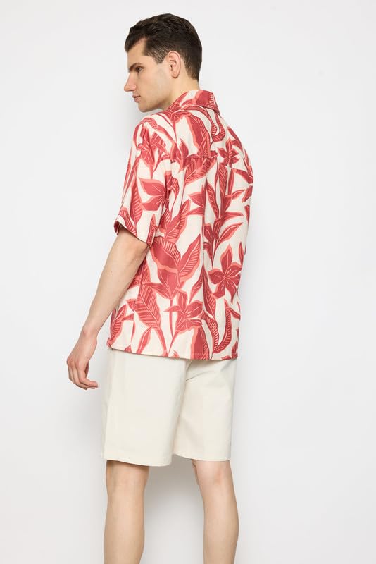 Image of FREAKINS Comfortable & Stylish Red Flower Resort Shirt for Men -The Ultimate Fashion Essential for Any Occasion