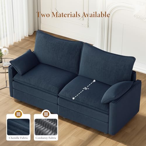 Image of Vesgantti 74 inch Loveseat Sofa for Living Room, Comfy Cloud Couch Deep Seat Chenille Modern 2 Seater Small Sofa with Armrest Pillow, Easy Assembly for Small Spaces, Blue