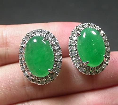 White Gold Plate Icy Green JADE Earrings Earring Cabochon Diamond Imitation 100446