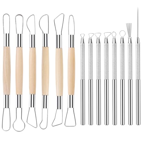 Wishlink 14 Teiliges Set mit Werkzeugen zum Formen von Keramik Ton mit Federdraht Textur und Nadel Detailwerkzeugen zum Schnitzen und Modellieren
