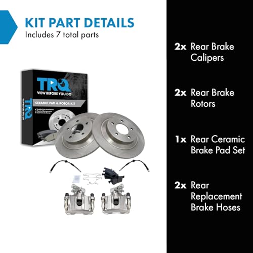 Image of TRQ Rear Brake Pad and Rotor Set Ceramic Rotors Calipers Hoses Compatible with 2007-2008 Mazda 5
