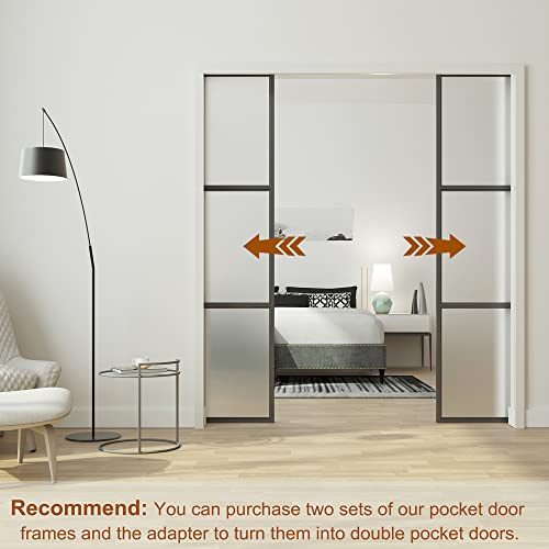 JUBEST Double Pocket Door Frame Kits con refuerzos de madera y acero, mecanismo de cierre suave bidireccional para dos juegos de puertas de 24" a 36" x 80" miniatura 2