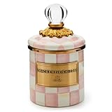 MACKENZIE-CHILDS Rosy Check Enamel Canister, Pink-and-White Kitchen Storage Container with Lid, Mini