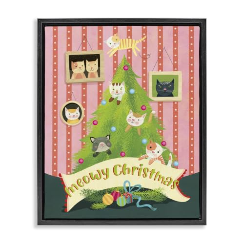 Meowy Christmas Cat Tree Holiday, 17 x 21 Inch Canvas in Floater Frame