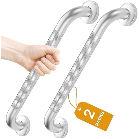 FANHAO 2 Pack Shower Grab Bar, 16 Inch Stainless Steel Bathroom Grab Bar with Anti-Slip Knurled Grip, Heavy Duty Shower Handle Bath Handle, Safety Bars for Elderly or Handicapped (Brushed) Cover