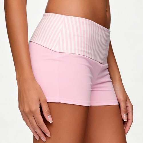 Image of KMBANGI Womens Fold Over Shorts Elastic Waist Y2k Lounge Shorts Foldover Cute Pajama Micro Bottoms Mini Shorts Sleepwear