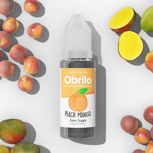 Obrilo Peach Mango Flavor Extract - Propylene Glycol (PG) Based - Water Soluble - Concentrated Food Flavoring for Baking, Candies, Desserts, Smoothies, Coffee & Tea - 15 mL/0.5 fl oz Dropper