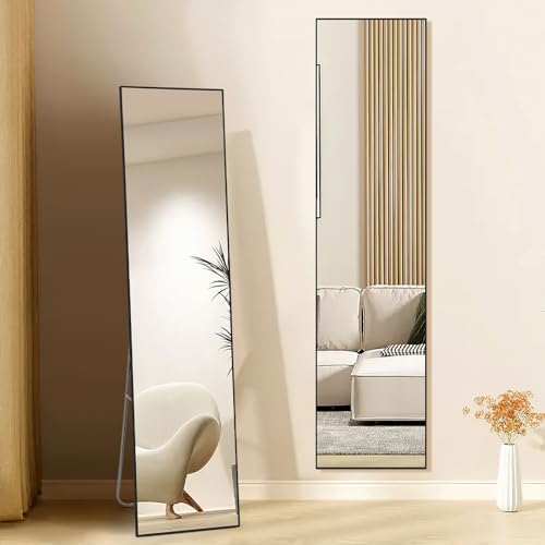 Warmiehomy Full Length Mirror, 150X40cm Floor Mirror with Stand, Full Body Mirror, Rectangular Standing Mirror, Hanging or Leaning Against Wall Mirror for Bedroom Cloakroom, Black