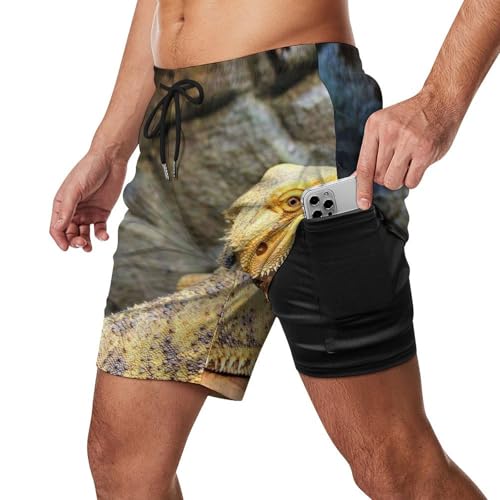Bearded Dragon Lizards Men's Swim Trunk Quick-Dry Shorts with Mesh Lining And Pockets
