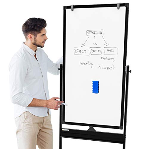 Mobile Whiteboard - 48x24 Large Adjustable Height 360° Reversible Double Sided Dry Erase Board - Magnetic White Board on Wheels - Portable Rolling Easel with Stand, Flip Chart Holders | Black - Thumbnail 2