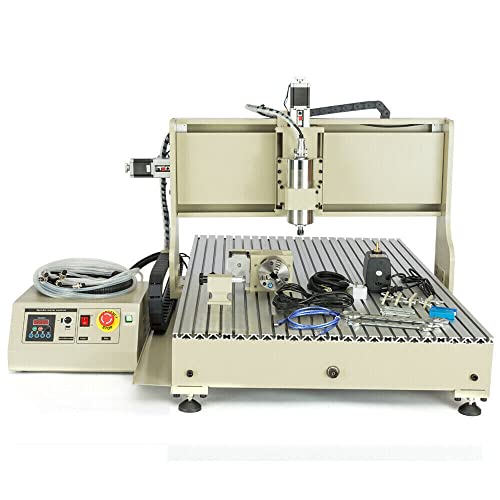 KUMOYOU 4-Axis 6090 CNC Router Engraver Tool, Wood Carving Milling Drilling Machine, Water Cooling VFD 1.5KW Spindle 3D Cutter Printer, Desktop DIY USB Port Engraving for Metal Wood PVC Working