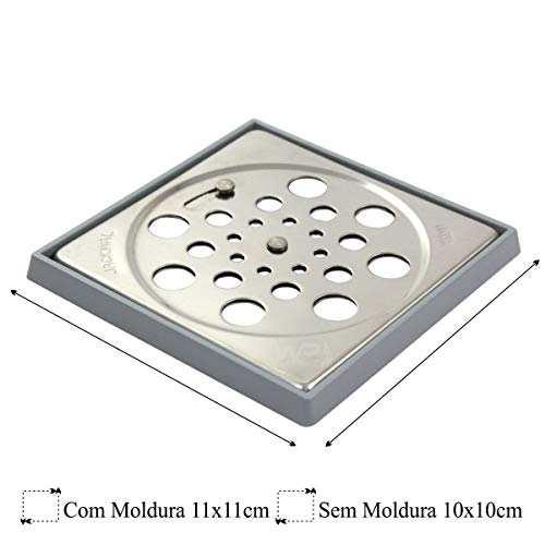 Ralo de Banheiro Quadrado 10x10cm Com Fecho Anti Odor e Moldura