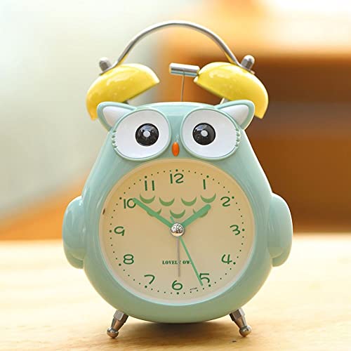 Homesogood Cartoon Cute Owl Silent Digital Alarm Clock Metal Quartz Alarm Clock With Night Light Silent Non-Ticking Number Children's Bedroom Clock(6Inch,Green) #TOP2
