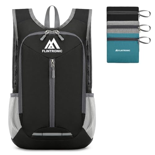 flintronic 16L Mochila Plegable Ultraligera, Mochila de Viaje, Mochilas de Senderismo, Mochilas de Marcha Pequeña, Impermeable, para Hombre Mujer, para Senderismo Caminar Acampar, Negro