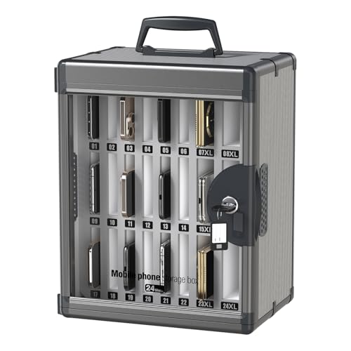Glosen 24 Slots Cell Phone Storage Locker for Classroom, Portable Phone Locker with Key Lock & Handle, Wall Mounted Phone Lock Box for Office & School, Fits Most Smartphones Black by Glosen - Used condition - US$45.59
