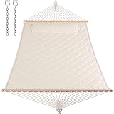 ANOW Two Person Hammock with Spreader Bars and Detachable Pillow, Heavy Duty Hammock for Outdoors Indoors, 450 LBS Weight Capacity, Cream