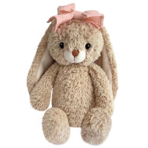 Image of CUDDLE CORNER Bunny Stuffed Animal Soft Rabbit Cuddly Toy 8'' Long - Eared Brown Plush Bunny with Pink Bow Plush Toys for Babies and Toddlers