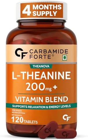 Carbamide Forte L Theanine 200mg with Vitamin B Complex | L Theanine Supplements for Relaxation, Mood, Focus & Energy Levels | Stress Support Formula – 120 Veg Tablets