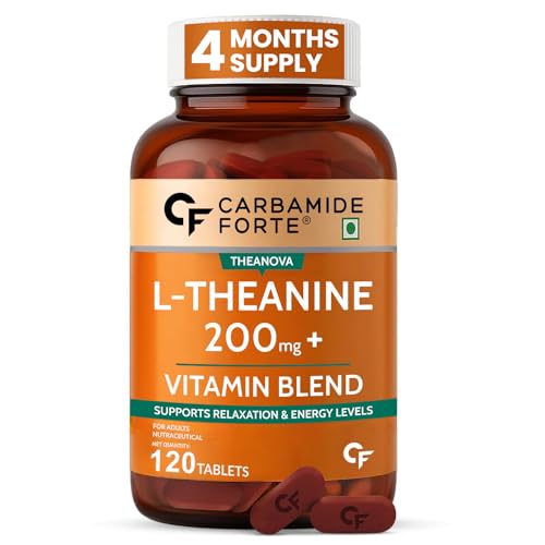 Image of Carbamide Forte L Theanine 200mg with Vitamin B Complex | L Theanine Supplements for Relaxation, Mood, Focus & Energy Levels | Stress Support Formula - 120 Veg Tablets