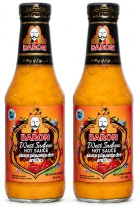 Baron West Indian Hot Pepper Sauce, Caribbean Hot Sauce, 14 oz Bottles, Pack of 2