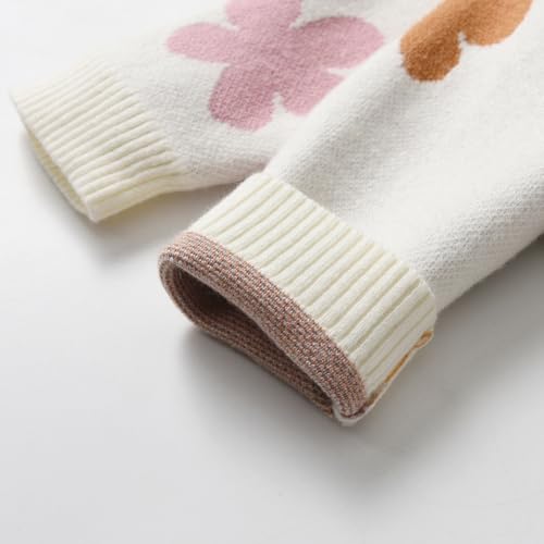 Vivobiniya Kid Girls Knit Sweater Cardigan Toddler Girl Flower Crew Neck Sweater 12M-5Y4