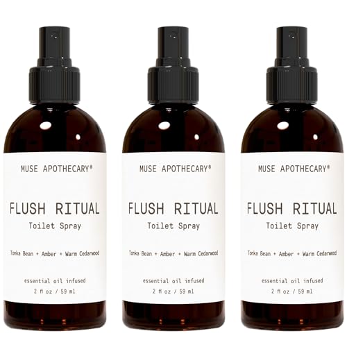 Muse Apothecary Flush Ritual - Aromatic &amp; Refreshing Toilet Spray, Use Before You Go, 2 oz, Infused with Natural Essential Oils - Tonka Bean + Amber + Warm Cedarwood, 3 Pack