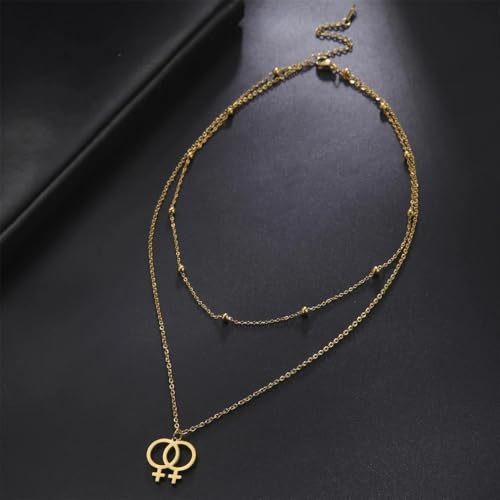 14K Gold Filled Trans Necklace For Unisex - 925 Sterling Silver Lesbian Symbol Pendant LGBT Necklace, Lesbian Necklace, Lesbian Jewelry, Double Venus Necklace, Transgender Necklace2