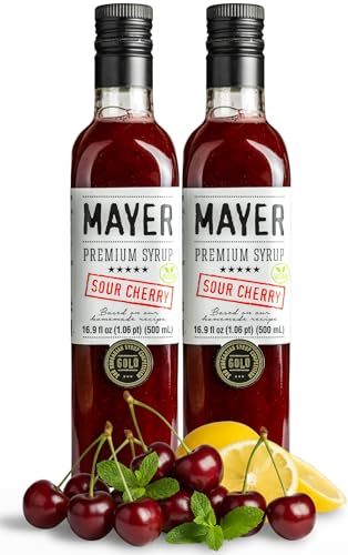 Image of Mayer Sour Cherry Syrup - Award-Winning Cherry Syrup for drinks, All-Natural, Gluten-Free (16.9 oz) - Ideal Cocktail & Drink Mixer, and Coffee Syrup, No Artificial Additives. (2 Pack) | Tart Cherry Cordial; No Added Colors or Preservatives; Syrup for Soda, Mocktails and Lemonade 2x16.9 Fl Oz