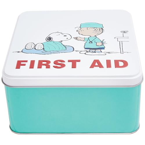 BUTLERS 6er Set Medizinbox Snoopy -Peanuts Erste Hilfe- Leere Hausapotheke Box aus Metall zur Medikamenten Aufbewahrung | Pflasterbox und Verbandskasten für Kinder und Erwachsene