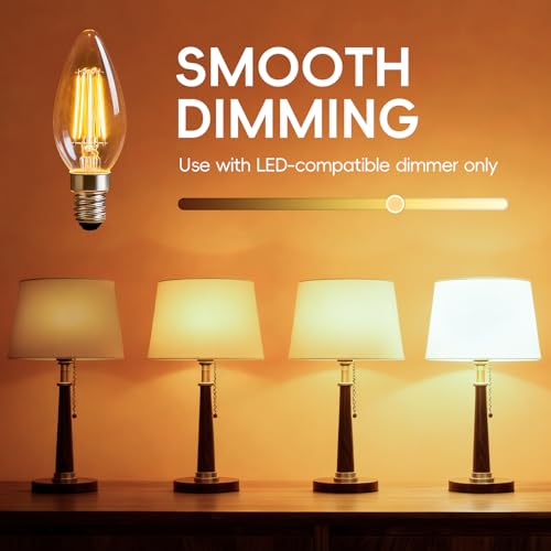 E14 LED Candle Light Bulbs Dimmable, 4W (Equivalent to 40W), Small Edison Screw (SES) 2700K Warm White Clear Filament - Pack of 6 - Image 6